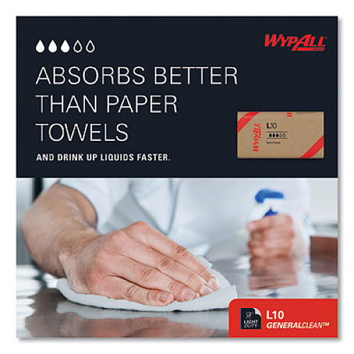 WypAll L10 SANI-PREP Dairy Towels, Banded, 2-Ply, 9.3 x 10.5, Unscented, White, 200/Pack, 12 Packs/Carton (01770)
