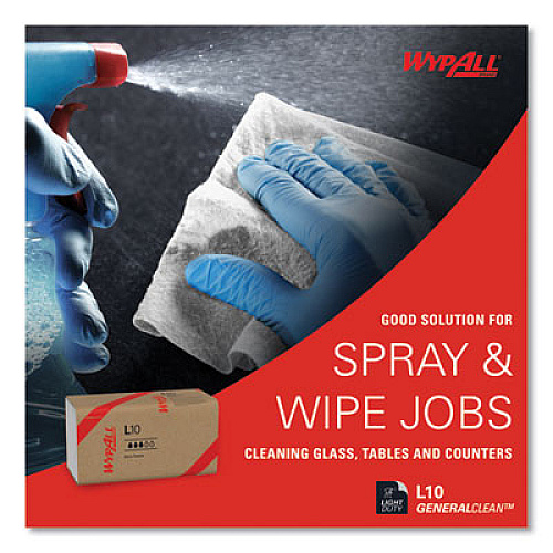 WypAll L10 SANI-PREP Dairy Towels, Banded, 2-Ply, 9.3 x 10.5, Unscented, White, 200/Pack, 12 Packs/Carton (01770)