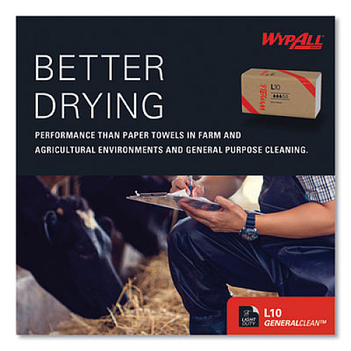 WypAll L10 SANI-PREP Dairy Towels, Banded, 2-Ply, 9.3 x 10.5, Unscented, White, 200/Pack, 12 Packs/Carton (01770)