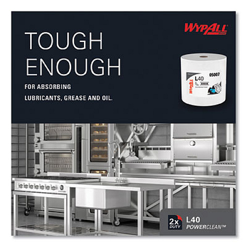 WypAll L40 Towels, Jumbo Roll, 12.5 x 12.2, White, 750/Roll (05007)