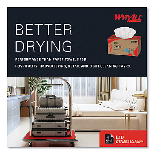 WypAll L10 Towels, POP-UP Box, 1-Ply, 9 x 10.5, White, 125/Box, 18 Boxes/Carton (05320)