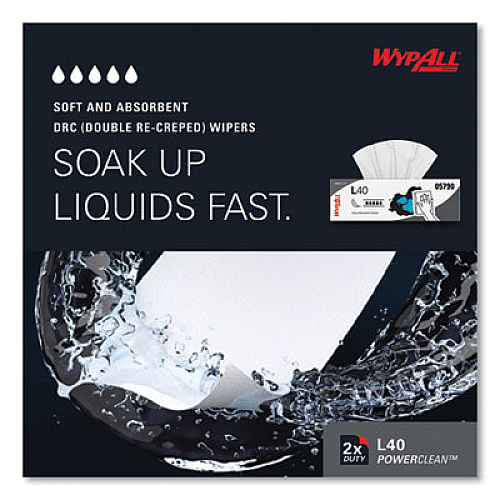 WypAll L40 Towels, POP-UP Box, 16.4 x 9.8, White, 100/Box, 9 Boxes/Carton (05790)