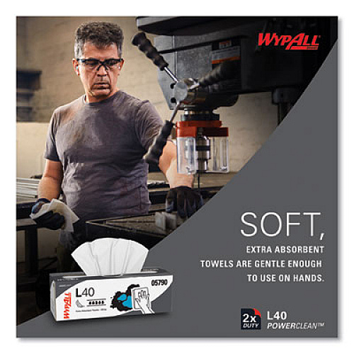 WypAll L40 Towels, POP-UP Box, 16.4 x 9.8, White, 100/Box, 9 Boxes/Carton (05790)