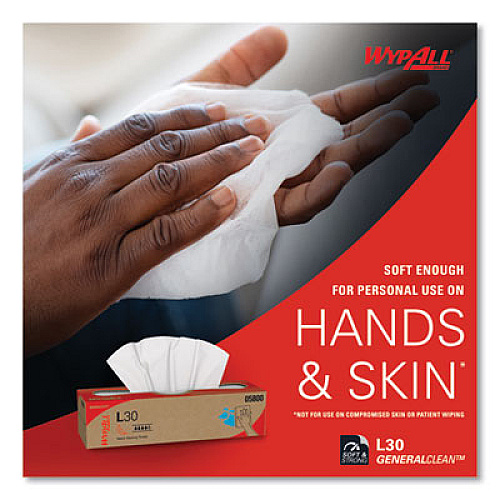 WypAll L30 Towels, POP-UP Box, 16.4 x 9.8, White, 100/Box, 8 Boxes/Carton (05800)