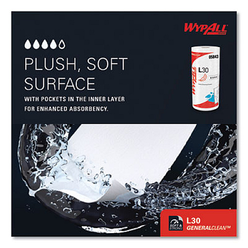 WypAll L30 Towels, 11 x 10.4, White, 70 Sheets/Roll (05843CT)