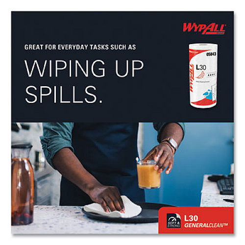 WypAll L30 Towels, 11 x 10.4, White, 70 Sheets/Roll (05843CT)