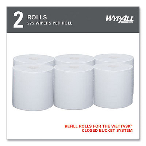 WypAll Power Clean Wipers for Solvents WetTask Customizable Wet Wiping System, Wipers Only, 9 x 15, White, 275/Roll, 2 Rolls/Carton (06006)