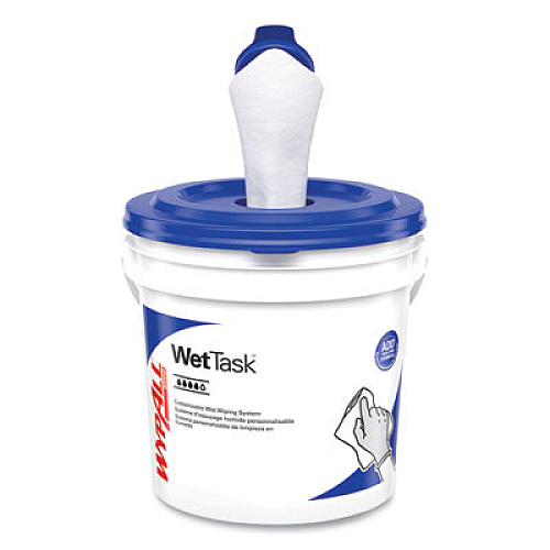 WypAll Critical Clean Wipers for Bleach, Disinfectants, Sanitizers WetTask Customizable Wet Wiping System, w/Bucket,140/Roll, 6/CT (06411)