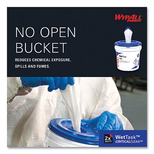 WypAll Critical Clean Wipers for Bleach, Disinfectants, Sanitizers WetTask Customizable Wet Wiping System, w/Bucket,140/Roll, 6/CT (06411)