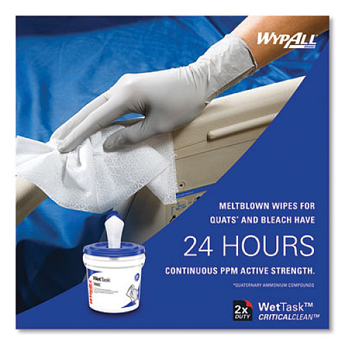WypAll Critical Clean Wipers for Bleach, Disinfectants, Sanitizers WetTask Customizable Wet Wiping System, w/Bucket,140/Roll, 6/CT (06411)