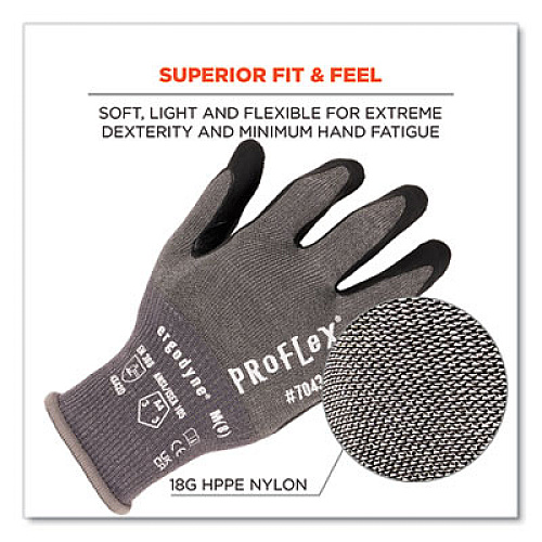 ergodyne ProFlex 7043 ANSI A4 Nitrile Coated CR Gloves, EN388: 4X42D, 9" Long, X-Large, Gray, Pair (10525)