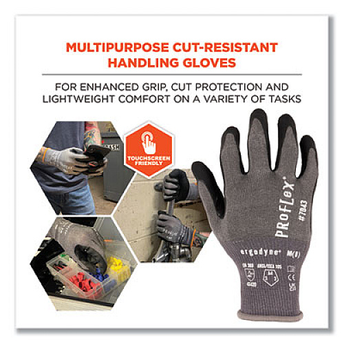 ergodyne ProFlex 7043 ANSI A4 Nitrile Coated CR Gloves, EN388: 4X42D, 9" Long, Medium, Gray, 12 Pairs (10513)