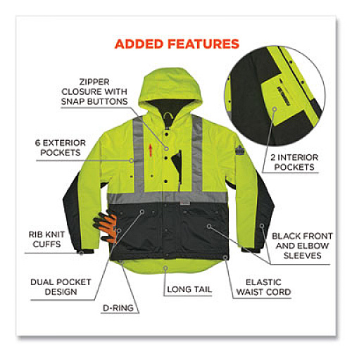 ergodyne GloWear 8275 Class 2 Heavy-Duty Hi-Vis Workwear Sherpa Lined Jacket, Large, Lime (23974)