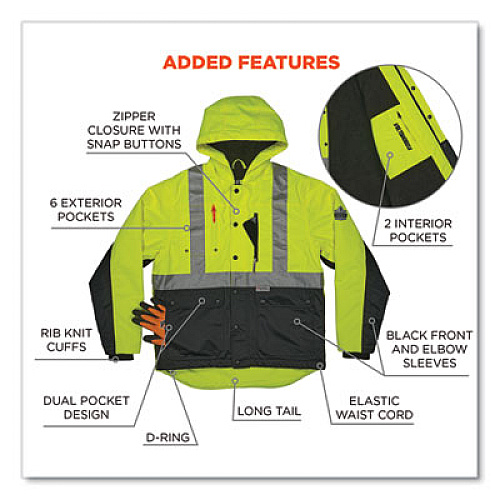 ergodyne GloWear 8275 Class 2 Heavy-Duty Hi-Vis Workwear Sherpa Lined Jacket, Medium, Lime (23973)