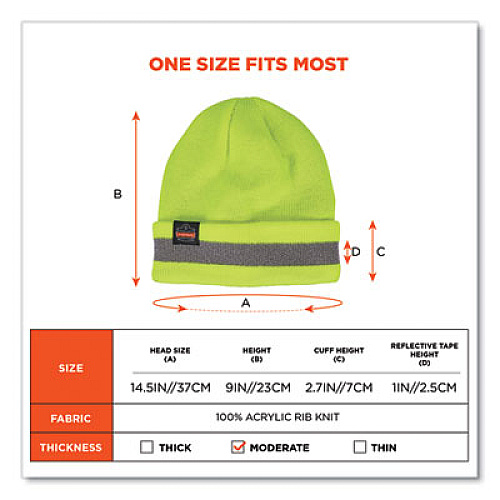 ergodyne N-Ferno 6803 Reflective Rib Knit Winter Hat, One Size Fits Most, Lime (16864)