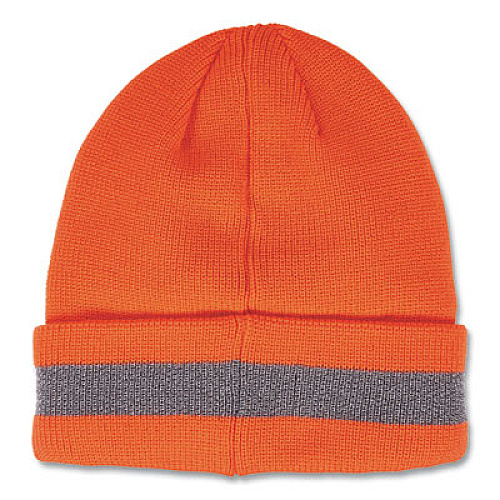 ergodyne N-Ferno 6803 Reflective Rib Knit Winter Hat, One Size Fits Most, Orange (16865)