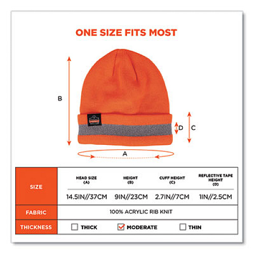 ergodyne N-Ferno 6803 Reflective Rib Knit Winter Hat, One Size Fits Most, Orange (16865)