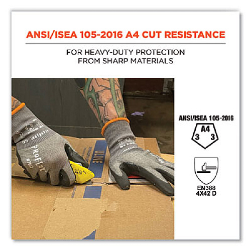 ergodyne ProFlex 7043 ANSI A4 Nitrile Coated CR Gloves, EN388: 4X42D, 9" Long, Medium, Gray, Pair (10523)