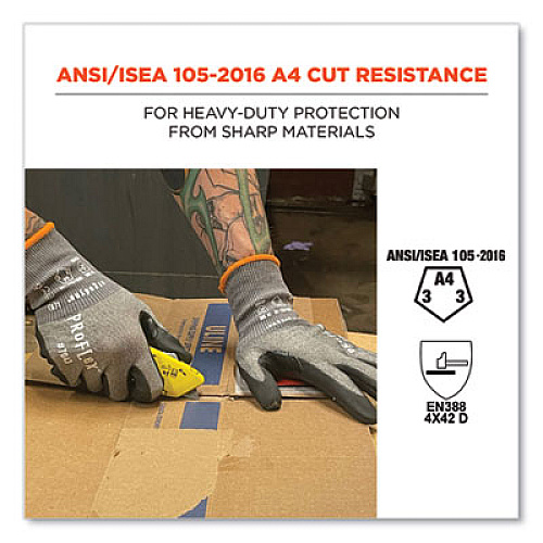 ergodyne ProFlex 7043 ANSI A4 Nitrile Coated CR Gloves, EN388: 4X42D, 9" Long, Large, Gray, Pair (10524)