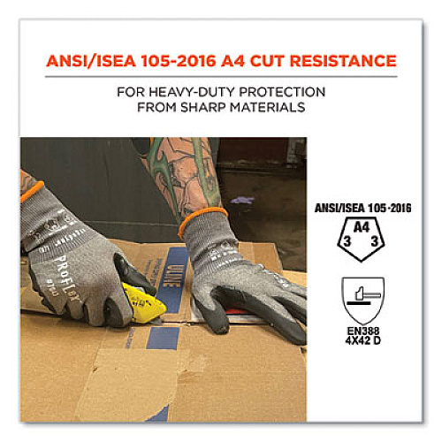 ergodyne ProFlex 7043 ANSI A4 Nitrile Coated CR Gloves, EN388: 4X42D, 9" Long, X-Large, Gray, 12 Pairs (10515)
