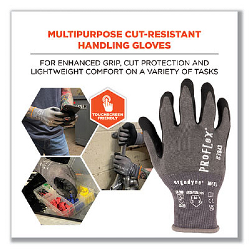 ergodyne ProFlex 7043 ANSI A4 Nitrile Coated CR Gloves, EN388: 4X42D, 9" Long, X-Large, Gray, 12 Pairs (10515)