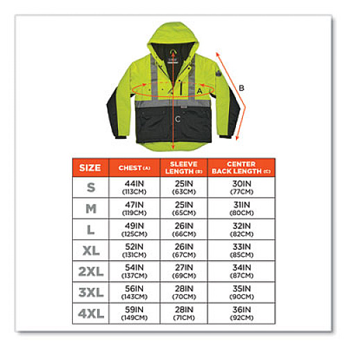ergodyne GloWear 8275 Class 2 Heavy-Duty Hi-Vis Workwear Sherpa Lined Jacket, X-Large, Lime (23975)