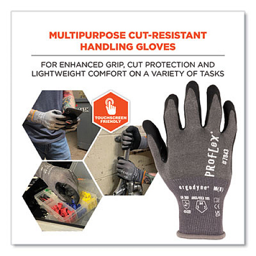 ergodyne ProFlex 7043 ANSI A4 Nitrile Coated CR Gloves, EN388: 4X42D, 9" Long, Large, Gray, Pair (10524)