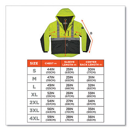 ergodyne GloWear 8275 Class 2 Heavy-Duty Hi-Vis Workwear Sherpa Lined Jacket, Small, Lime (23972)