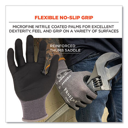 ergodyne ProFlex 7043 ANSI A4 Nitrile Coated CR Gloves, EN388: 4X42D, 9" Long, X-Large, Gray, 12 Pairs (10515)