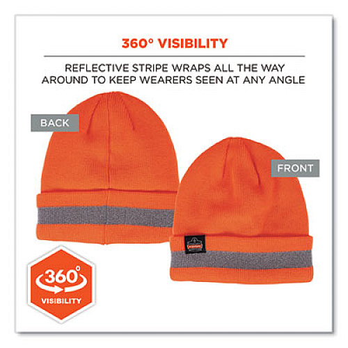 ergodyne N-Ferno 6803 Reflective Rib Knit Winter Hat, One Size Fits Most, Orange (16865)