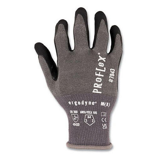 ergodyne ProFlex 7043 ANSI A4 Nitrile Coated CR Gloves, EN388: 4X42D, 9" Long, Small, Gray, Pair (10522)