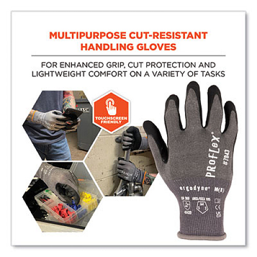 ergodyne ProFlex 7043 ANSI A4 Nitrile Coated CR Gloves, EN388: 4X42D, 9" Long, Medium, Gray, Pair (10523)