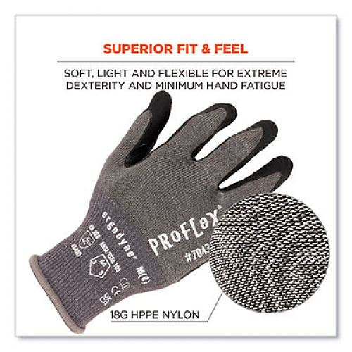 ergodyne ProFlex 7043 ANSI A4 Nitrile Coated CR Gloves, EN388: 4X42D, 9" Long, X-Large, Gray, 12 Pairs (10515)