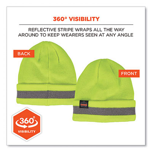 ergodyne N-Ferno 6803 Reflective Rib Knit Winter Hat, One Size Fits Most, Lime (16864)