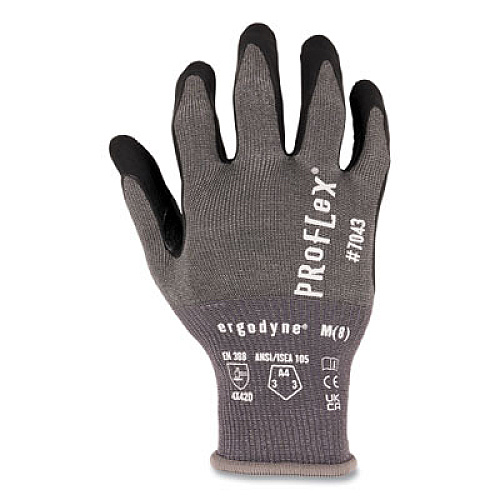 ergodyne ProFlex 7043 ANSI A4 Nitrile Coated CR Gloves, EN388: 4X42D, 9" Long, X-Large, Gray, 12 Pairs (10515)