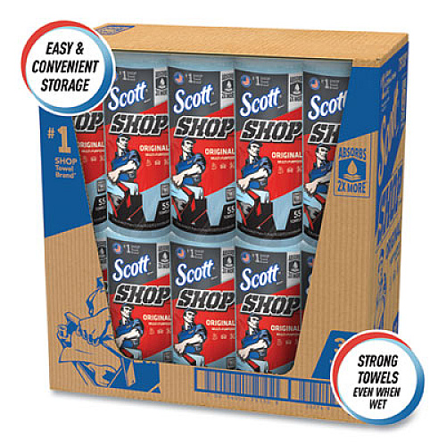 Scott Shop Towels, Standard Roll, 1-Ply, 9.4 x 11, Blue, 55/Roll, 30 Rolls/Carton (75130)