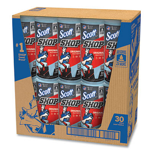 Scott Shop Towels, Standard Roll, 1-Ply, 9.4 x 11, Blue, 55/Roll, 30 Rolls/Carton (75130)