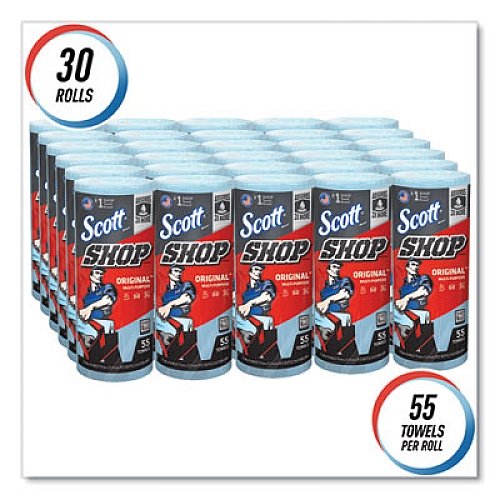 Scott Shop Towels, Standard Roll, 1-Ply, 9.4 x 11, Blue, 55/Roll, 30 Rolls/Carton (75130)