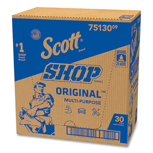 Scott Shop Towels, Standard Roll, 1-Ply, 9.4 x 11, Blue, 55/Roll, 30 Rolls/Carton (75130)