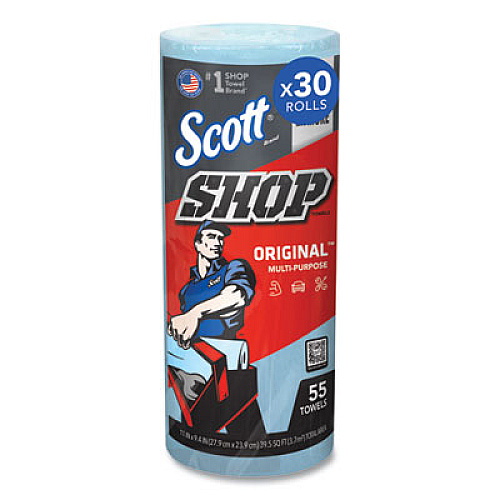 Scott Shop Towels, Standard Roll, 1-Ply, 9.4 x 11, Blue, 55/Roll, 30 Rolls/Carton (75130)