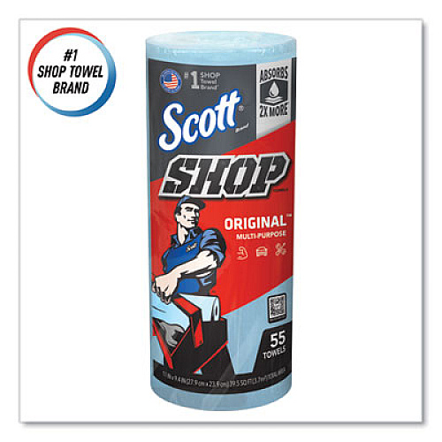 Scott Shop Towels, Standard Roll, 1-Ply, 9.4 x 11, Blue, 55/Roll, 30 Rolls/Carton (75130)