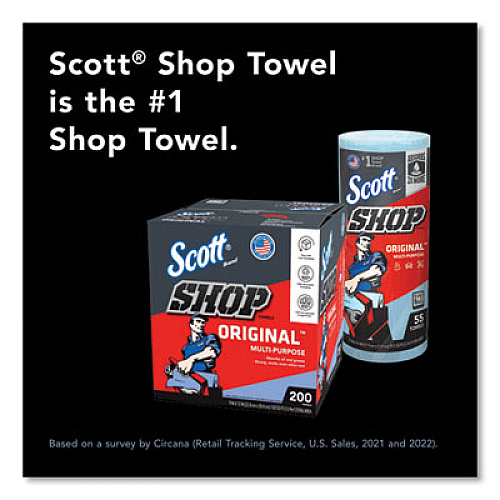 Scott Shop Towels, Standard Roll, 1-Ply, 9.4 x 11, Blue, 55/Roll, 12 Rolls/Carton (75147)