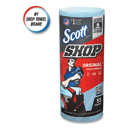 Scott Shop Towels, Standard Roll, 1-Ply, 9.4 x 11, Blue, 55/Roll, 12 Rolls/Carton (75147)