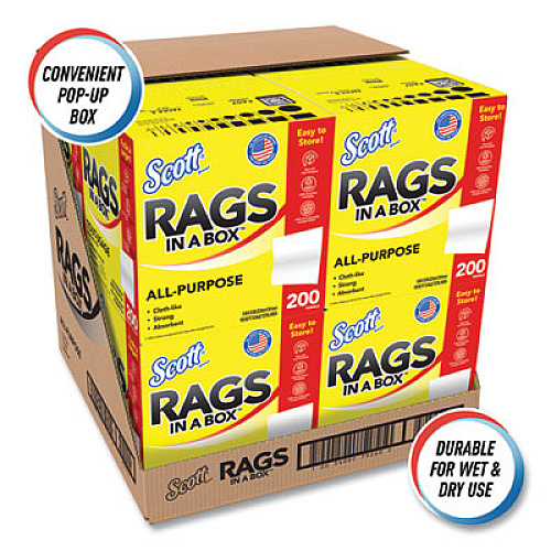Scott Rags in a Box, POP-UP Box, 12 x 9, White, 200/Box, 8 Boxes/Carton (75260CT)