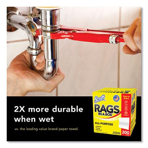 Scott Rags in a Box, POP-UP Box, 12 x 9, White, 200/Box, 8 Boxes/Carton (75260CT)