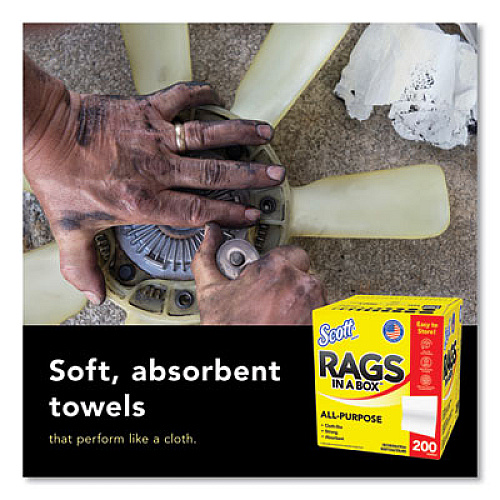 Scott Rags in a Box, POP-UP Box, 12 x 9, White, 200/Box, 8 Boxes/Carton (75260CT)