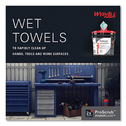 WypAll Power Clean ProScrub Pre-Saturated Wipes, 9.5 x 12, Citrus Scent, Green, 75/Bucket, 6 Buckets/Carton (91371CT)