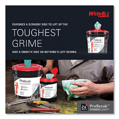 WypAll Power Clean ProScrub Pre-Saturated Wipes, 9.5 x 12, Citrus Scent, Green, 75/Bucket, 6 Buckets/Carton (91371CT)