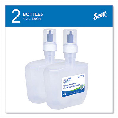 Scott Essential Green Certified Foam Skin Cleanser Refill, Unscented, 1,200 mL, 2/Carton (91591)