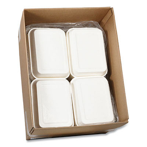 Pactiv Evergreen Pressware Classic Stoneware Dual-Ovenable Paperboard Tray, 45 oz, 9.97 x 7.47 x 1.5, White with Brown Specks, 250/Carton (PCS7014XP)